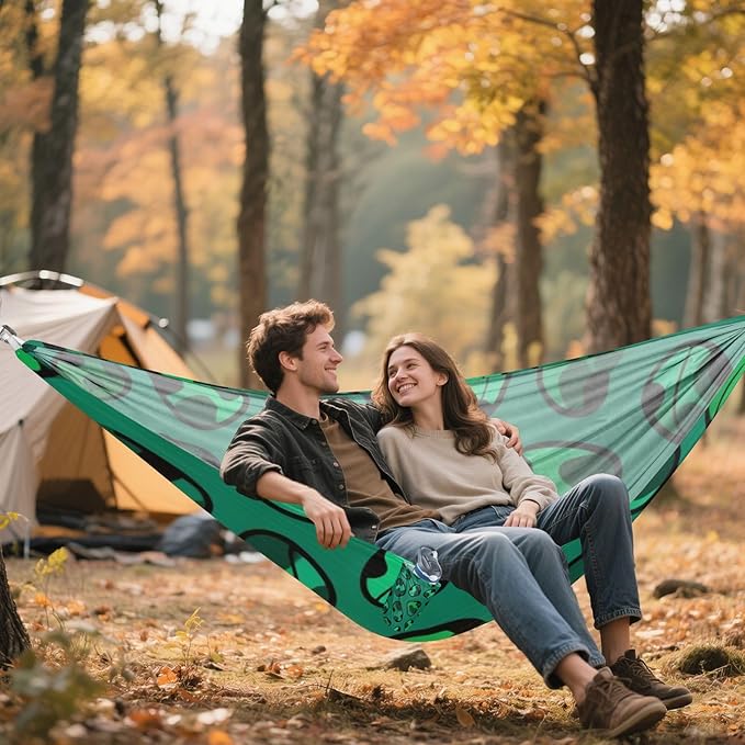 Green Leopard Outdoor Hammock with Tree Straps for Outside Patio Garden