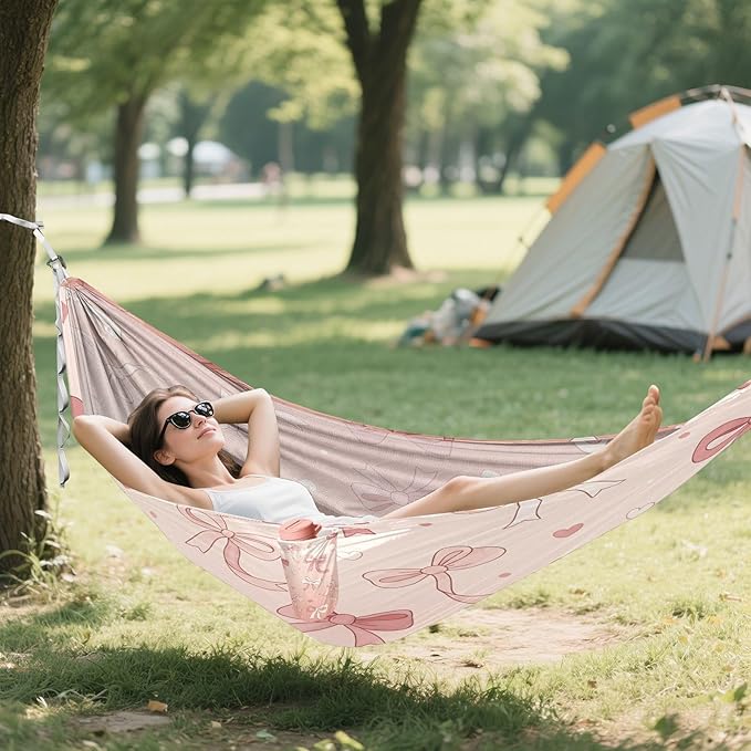 Hammocks for Outside Bow Pattern Camping Hammock Portable Hammocks with Tree Straps and Carry Bag Camping Accessories for Hiking Beach Outdoor