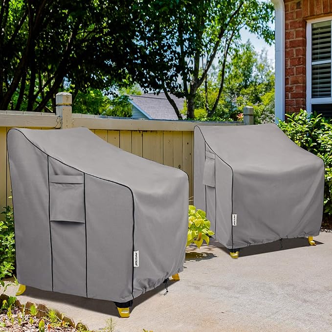 Patio Chair Covers Waterproof, Heavy Duty Outdoor Furniture Covers Fits up to 31.5W x 33.5D x 36H inches -2 Pack Grey