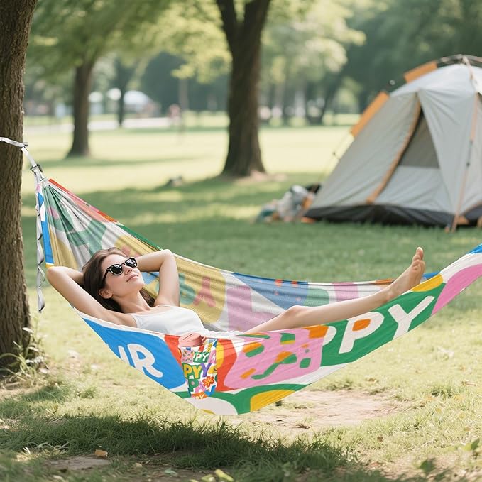 Colorful Cartoon Happy Decor 330lb Capacity Hammocks for Camping with Portabl Carry Bag Rope Hammock for Camping Travel Accessories hamacas para Patio
