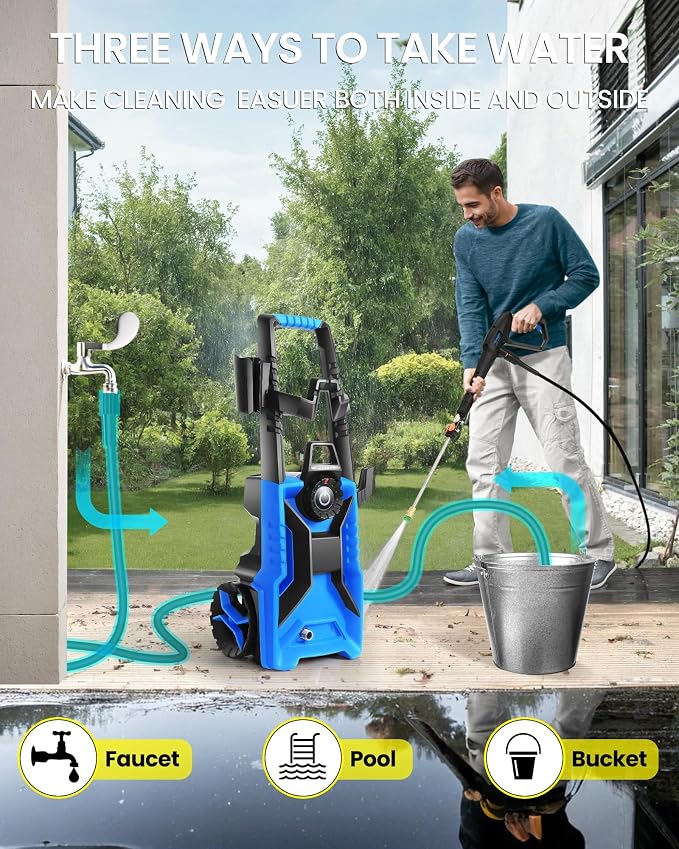 5000PSI Electric Pressure Washer 3.0GPM High Power Washer with 33ft Pressure Hose, 4 Nozzles and 500ml Foam Cannon for Cars/Fences/Driveways/Patios/Home Cleaning (Light Blue)