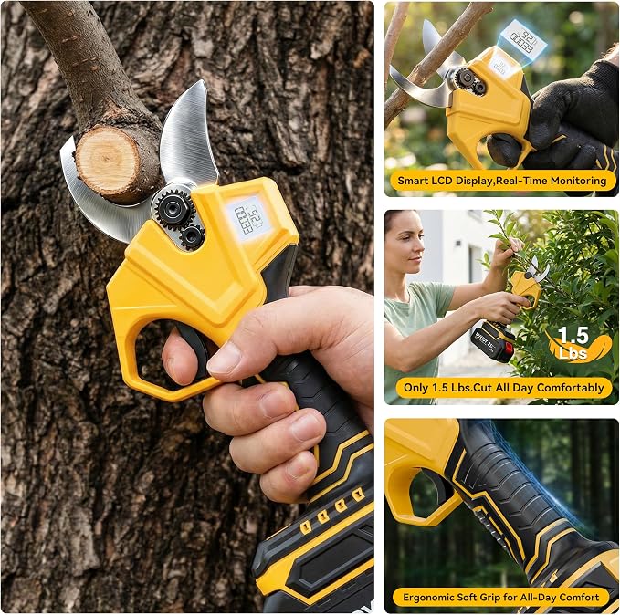 BUYJOY 2-in-1 Mini Chainsaw & Electric Pruning Shears, 1.8" Cutting Capacity, 8 Inch Cordless Chainsaw with 2 x 4.0Ah Batteries, Battery Powered Branch Cutter for Tree Trimming and Garden Pruning
