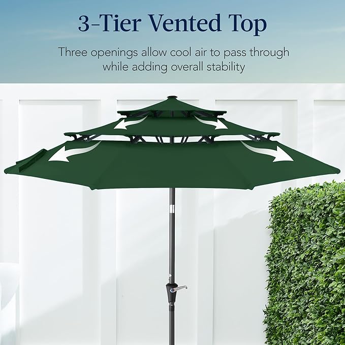 Best Choice Products 10ft 3-Tier Market Patio Umbrella, Outdoor Sun Shade with Tilt, Crank Lift, 8 Ribs for Backyard, Deck, Poolside