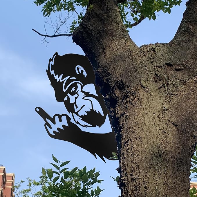 19.7 IN Sasquatch Peek Flip Off Metal Sign Bigfoot Yard Decor | Funny Big Foot Cutout Plaque Sculpture Silhouette Art Tree Fence Garden Patio House Wall Porch 19.7x13 IN Middle Finger