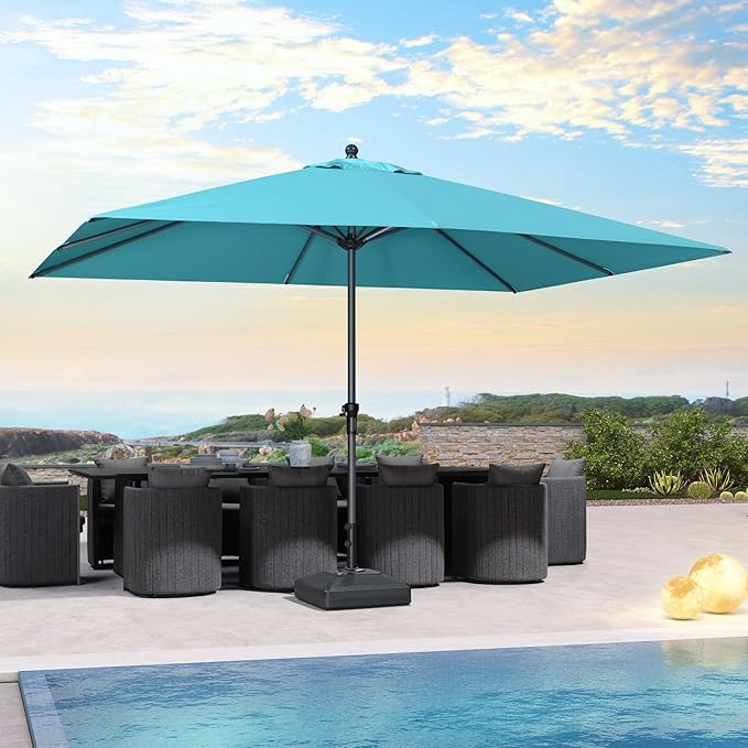 PURPLE LEAF 12' x 9' Patio Market Umbrella Outdoor Table Sun Umbrellas with Crank 8 Aluminum Sturdy Ribs for Pool Deck Backyard Beach Turquoise Blue
