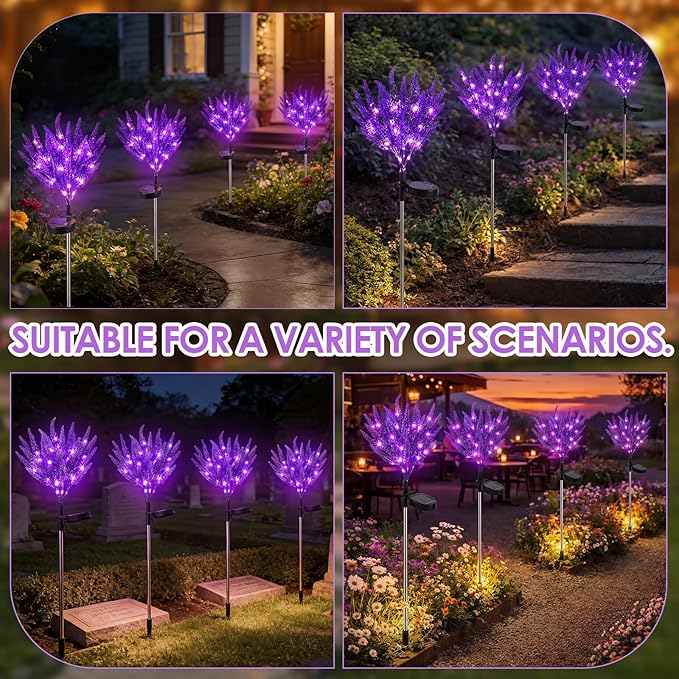 VIHOSE 4 Pack Purple Solar Lavender Stake Lights IP65 Waterproof Outdoor LED Flower Light with Upgraded Solar Panel for Outside Yard Patio Landscape Lawn Garden Decorative for Mom Grandma Gifts