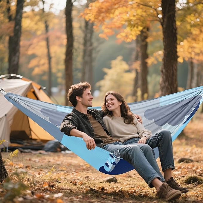 Cloud and Checkerboard Camping Hammocks with Hanging Rope Hammock for Outside Essentials