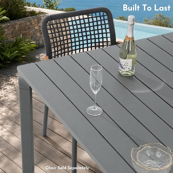 Modern Shade Cavo 67" All-Aluminum Outdoor Patio Dining Table, Minimalist Aluminum Patio Table with Elegant Easy-Clean Surface, Weather-Resistant Outdoor Dining Table for Garden, Indoor, Gray