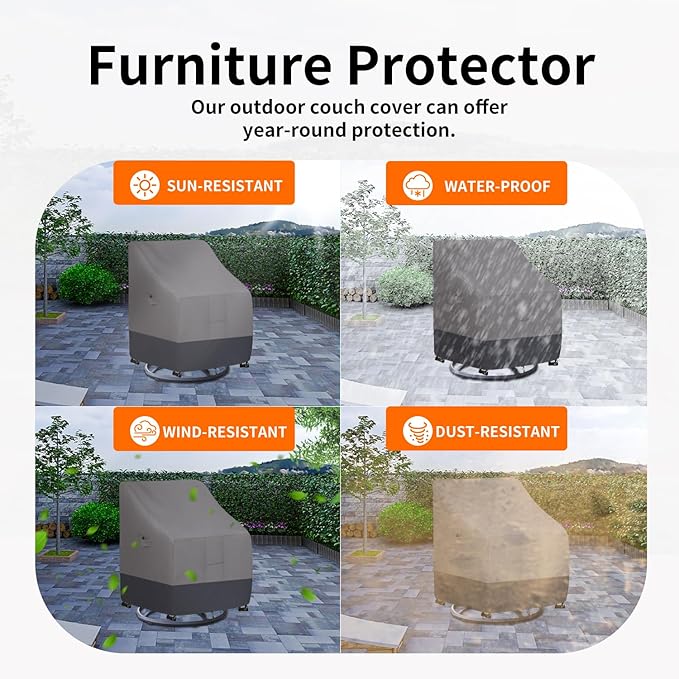 Easy-Going Outdoor Swivel Chair Cover Waterproof, Heavy Duty Patio Chair Cover, Windproof Outdoor Furniture Cover with Air Vent (2 Pack-33Wx35Dx38.5H inch, Gray/Dark Gray)