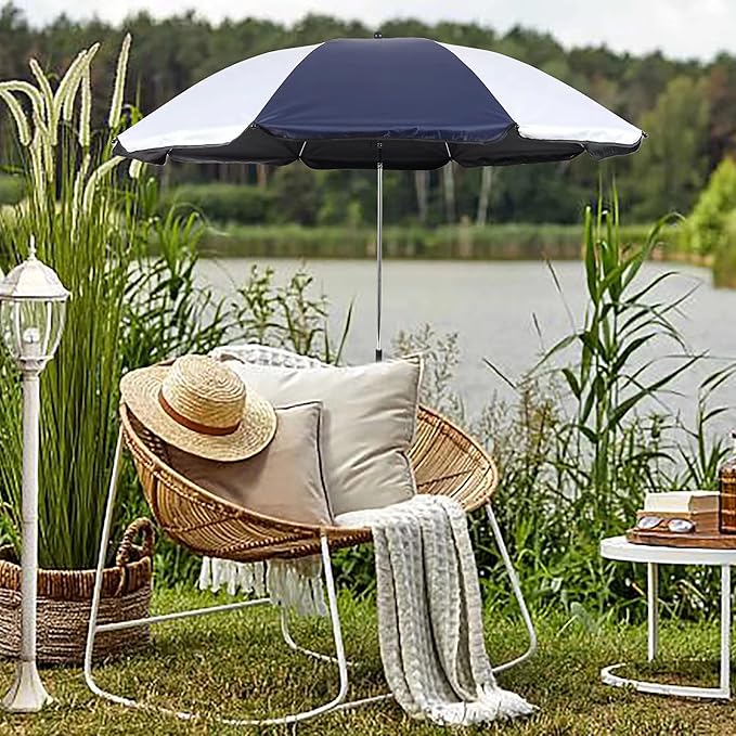 2 Pack Classic 46 Inch D-Blue Portable Umbrellas with Universal Clamp for Patio, Beach, Wheelchair, Golf Carts (Excluding chairs)