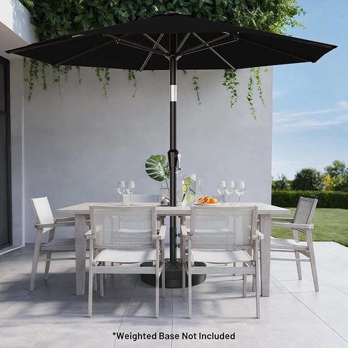 AreShark 10 FT Outdoor Patio Umbrella, Patio Table Umbrella with Push Button Tilt and Crank, Outdoor Patio Umbrellas with 8 Fiberglass Ribs, Patio Umbrellas for Market, Garden, Pool (Black)