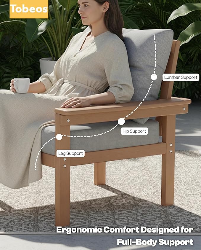HDPE 3 Piece Patio Furniture Set, All-Weather Outdoor Couch Set with Thick Cushions, Patio Conversation Sets for Lawn, Garden, Porch, Balcony, Deck, Poolside, Teak