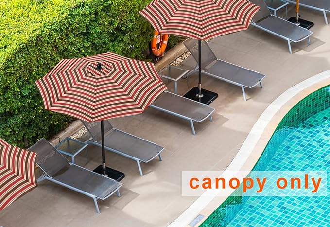MASTERCANOPY Patio Umbrella 9ft Replacement Canopy for 8 Ribs-Red Stripe Canopy Only