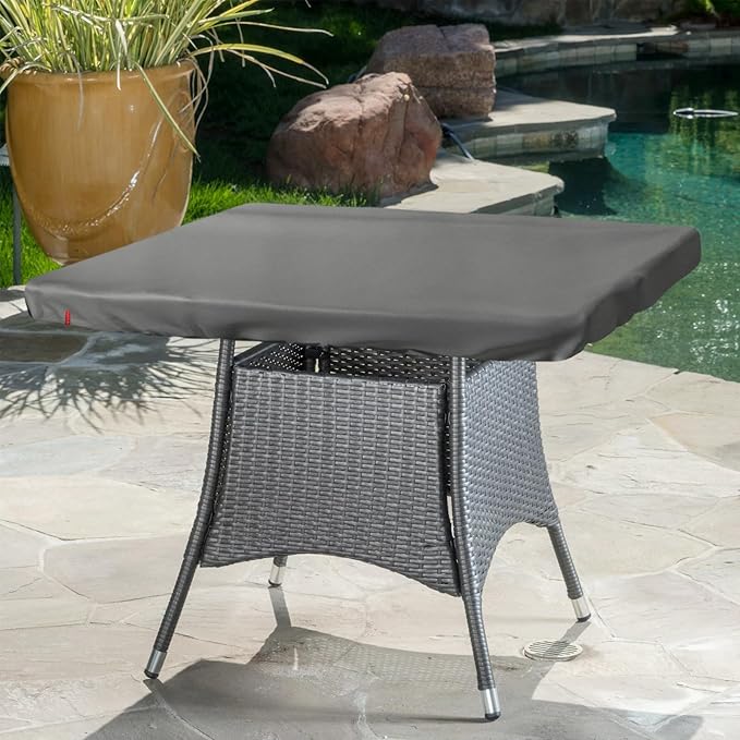 Outdoor Square Table Cover Waterproof UV-Resistant for 24 x 24 Inch Patio Tables - Heavy Duty Weatherproof Table Top Protector with Elastic Hem (Grey)