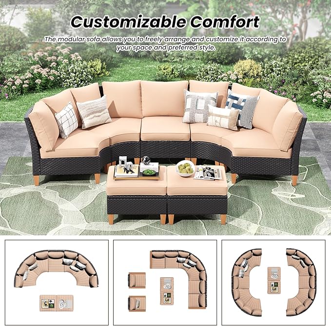 Soohow Small Patio Furniture Set of 2, Patio Sectional Furniture Set with Cushions, Outdoor Wicker Chairs Armless Sofa, Customizable Outdoor Wicker Sofa for Garden, Balcony, and Backyard