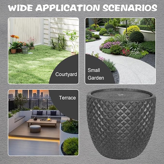 Generic 14 Inch Solar Water Fountain Outdoor Garden Outdoor LED Waterfall Fountain Round Stone with LED Lights & Pump Solar Powered for Garden Patio Yard Deck