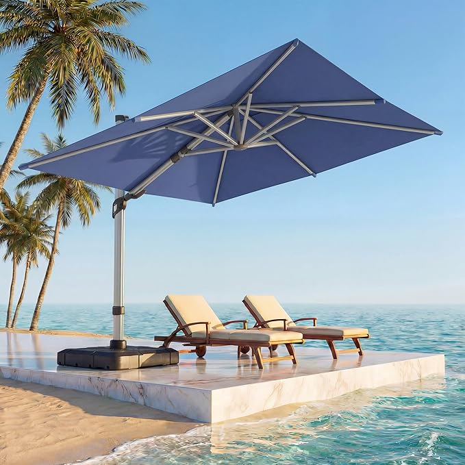 LAUSAINT HOME 11FT Square Cantilever Patio Umbrella, 360° Rotation Offset Umbrella with Aluminum Frame, Large Outdoor Sun Shade for Backyard, Pool, Deck, Lawn(Blue)