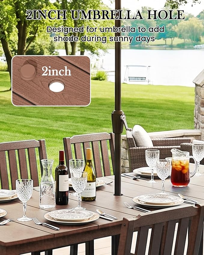 LOUNZY 11 Piece Patio Dining Set for 10, Outdoor Table and Chairs, Brown | 89.4“ table,Large family 10 person dining table set, eco-friendly HDPE, heat and moisture resistant for outdoor dining