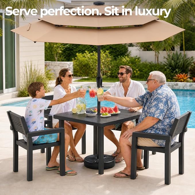 5-Piece Patio Dining Set for 4, All-Weather HDPE Outdoor Table and Chairs with Umbrella Hole, Rust-Resistant Metal Frame Dining Set for Garden, Backyard, Poolside, Deck (1 Table & 4 Chairs)