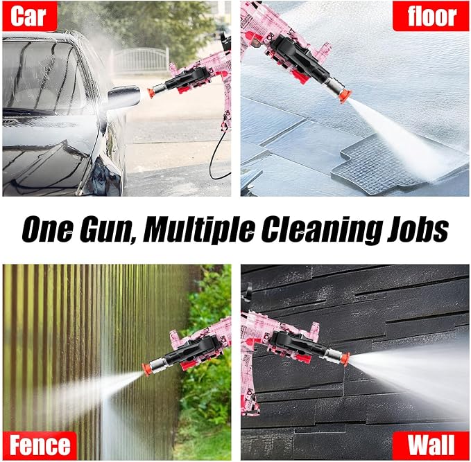 MP5S Pressure Washer Gun with Swivel - 3000 PSI High Pressure Spray Gun with 3/8" Quick Connect Plug Inlet, Foam Cannon Compatible Power Washer Handle for Car, Home & Outdoor Cleaning (Pink)