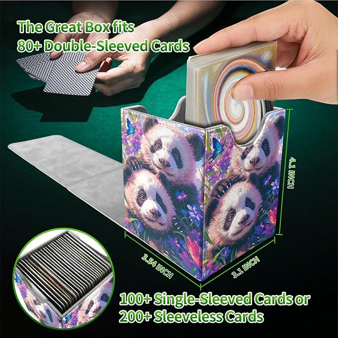 Butterfly Panda Card Deck Box for MTG, Personalized Card Storage Case Fits 120+ Sleeved Cards, Premium Leather TCG Box with Strong Magnetic Closure for Magic, CCG, PTCG, Baseball Cards