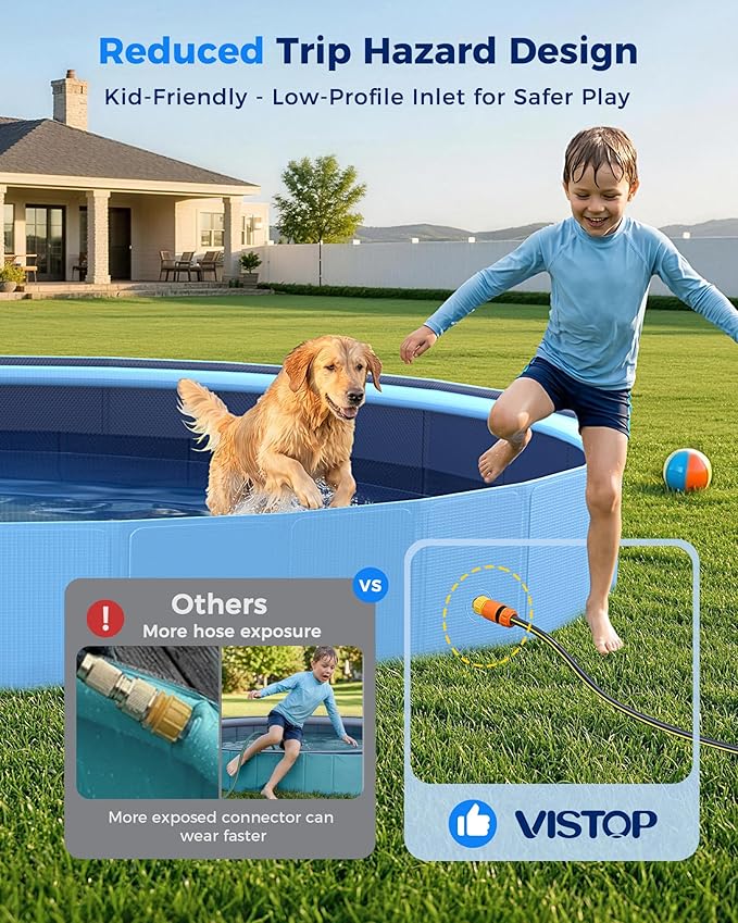 VISTOP 97" Foldable Dog Pool with Sprinkler, Large Hard Shell Pet Swimming Pool, Non-Slip Collapsible Kiddie Pool for Backyard Outdoor Summer Water Play