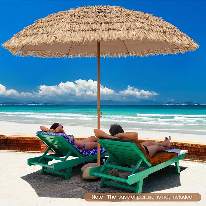 Tangkula 8Ft Tiki Patio Umbrella, UPF50+ Hawaiian Style Outdoor PE Grass Umbrella with 8 Ribs, Portable Thatched Beach Umbrella for Garden, Yard, Poolside