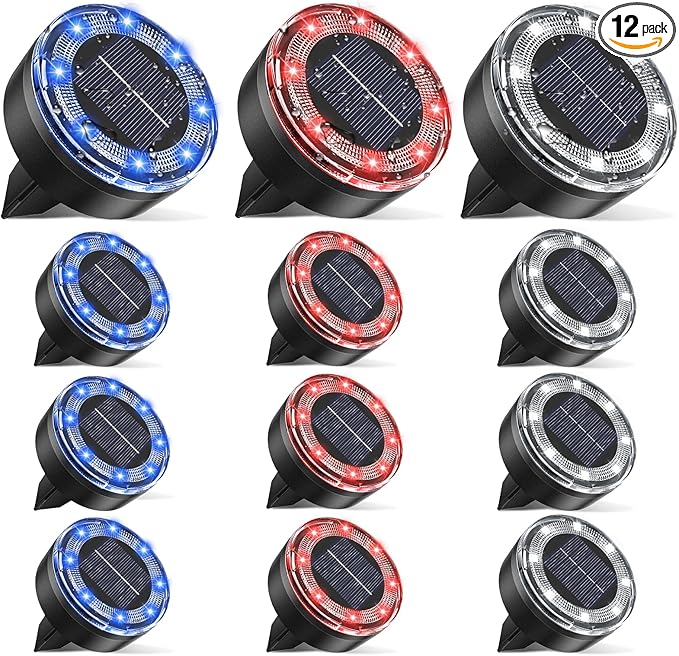 vighep Mini Solar Ground Lights, 12 Pack Solar Lights Outdoor Waterproof, Upgraded LED Flat Landscape Lighting for Outside Pathway Garden Patio Yard Driveway,Multi-Colored