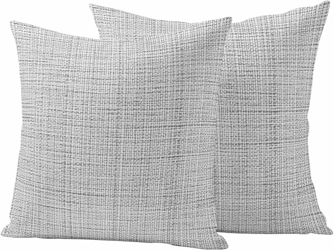Outdoor Waterproof Throw Pillow Covers Set of 2 Grey Linen Texture Pillowcases 24x24 Inches Solid Color Decorative Pillows Cushion Case Patio Pillows for Couch Bed Chair Garden