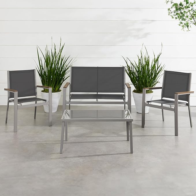 Best Choice Products 4-Piece Outdoor Textilene Patio Conversation Set, Backyard Furniture w/Loveseat, Coffee Table, Steel Frame - Taupe/Charcoal