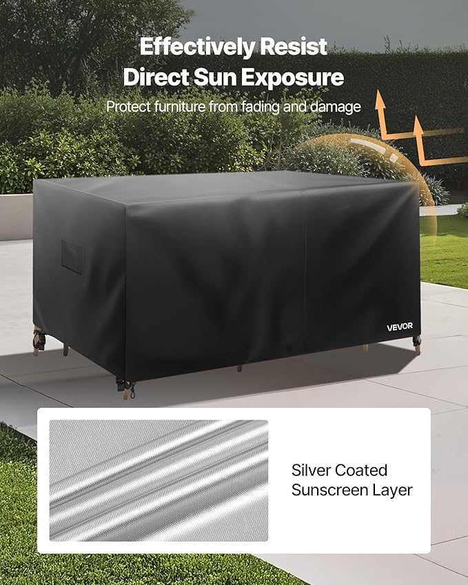 VEVOR Patio Furniture Cover, 420D Heavy Duty Waterproof Outdoor Dining Table and Chairs Cover, Large Squre Patio Table Covers with Air Vent for All Weather, 126L x 126W x 32H inch, Black