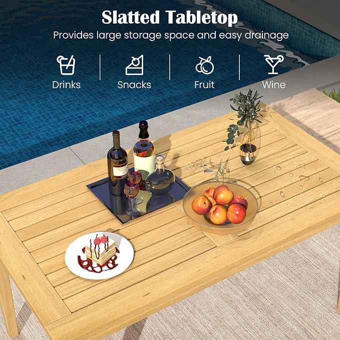 Tangkula Outdoor Teak Wood Coffee Table, Premium Solid Wood Patio Side Table w/Slatted Tabletop, Patio Furniture, 35.5" x20” Rectangular Tea Cocktail Table for Balcony, Lawn, Deck, Backyard, Poolside