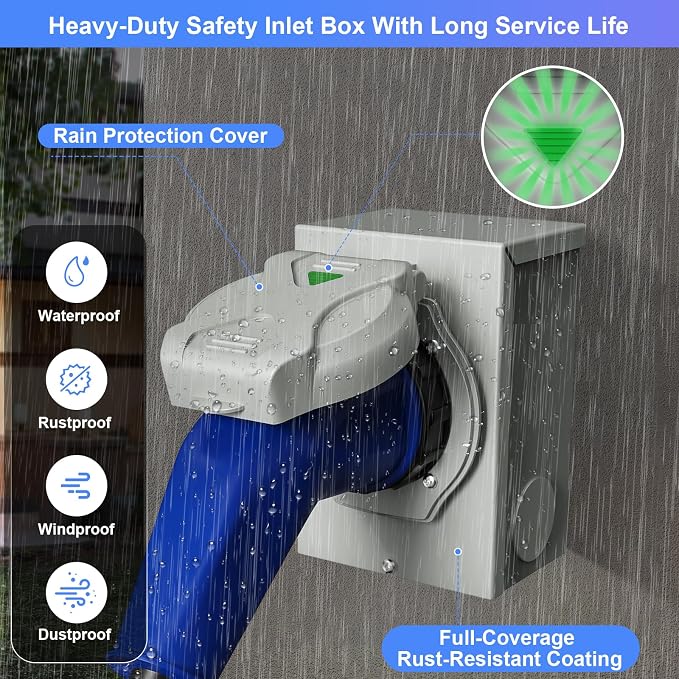 30 Amp Generator Inlet Box Pre-Drilled, NEMA L14-30P 30A 125V/250V Generator Power Inlet Box for 4 Prong Generator Cord ETL Listed, Waterproof Dust Proof for Outdoor Use