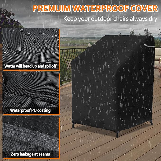 STARTWO Stackable Patio Outdoor Chair Covers,Waterproof Heavy Duty Lawn Furniture Cover for 4-6 Stacking Dining Chairs, 28"Wx36"Dx47"H,Black