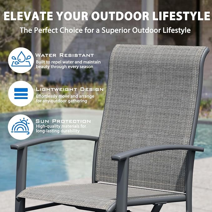 9-Piece Outdoor Dining Set for 8 – 60" Black Round Outdoor Table with Umbrella Hole & 8 Grey Patio Swivel Chairs, All-Weather Patio Furniture