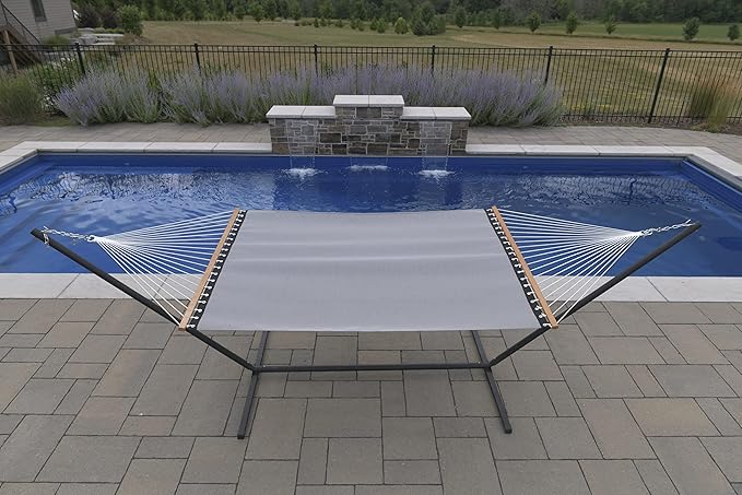 Vivere Quick-Drying Phifertex Fade Resistant Double Poolside Hammock with Spreader Bars (Haven)