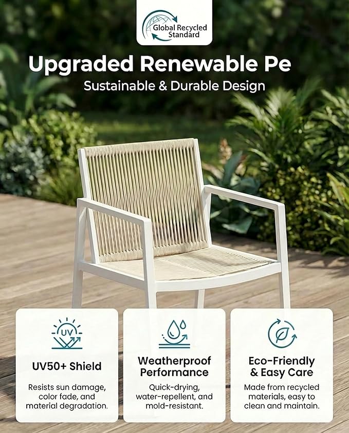 ZANDOR Expandable Outdoor Dining Set for 4-6-8,Patio Table and Chairs Set with Wood Top for Garden,Backyard,Porch,55"-82.7" Extendable Aluminum Outdoor Table Set with 8 Chairs,White