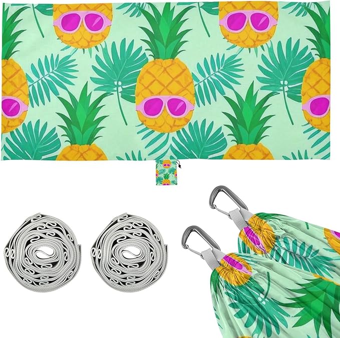 Summer Sunglasses Pineapple Palm Leaf Green 330lb Capacity Outdoor Hammocks with Portabl Carry Bag Cloth Hammock for Outside Patio Garden jamaca para Patio