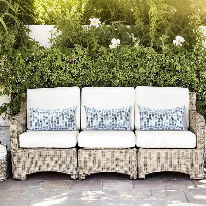 LVTXIII Set of 2 Patio Lumbar Pillows, 12”x20” Fade Resistant Outdoor Lumbar Pillow with Inners, Fluffy Decorative Garden Lumbar Cushions for Home Patio Coach Sofa Use, Pebble Blue