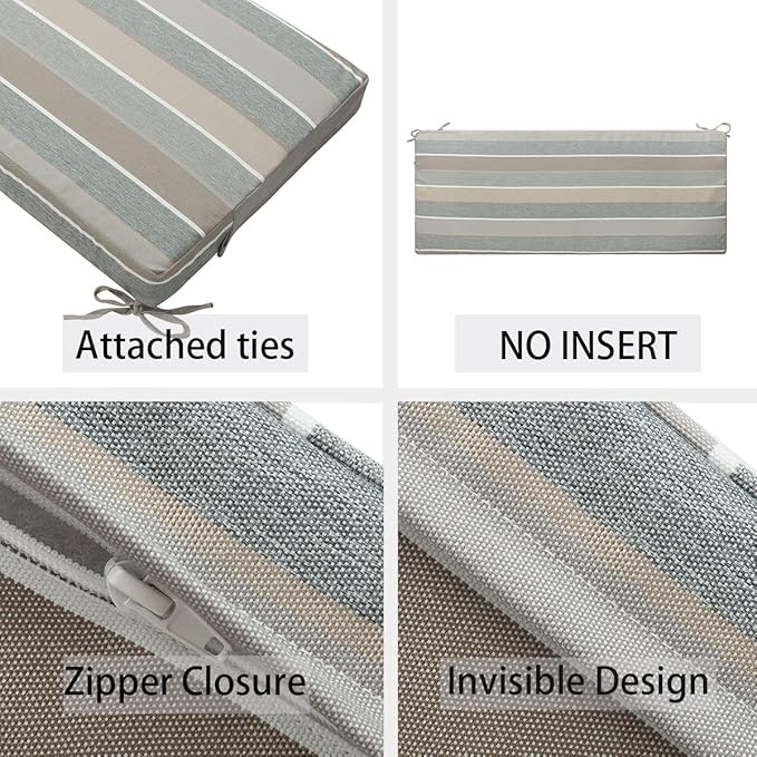 FUNHOME Outdoor Bench Cushion Cover 45 x18 x 3 inch,Water Resistant Cover with Zipper&Ties,Fade-Resistant Slipcover,Patio Porch Swing Cushion Cover Replacement Only,No Insert(Gray Stripe)