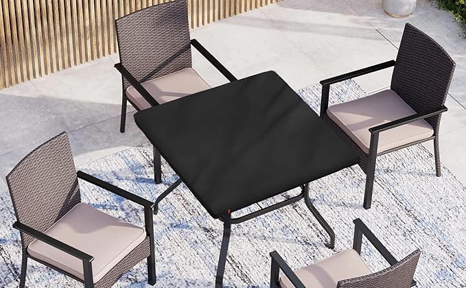Outdoor Square Table Cover Waterproof UV-Resistant for 40 x 40 Inch Patio Tables - Heavy Duty Weatherproof Table Top Protector with Elastic Hem (Black)