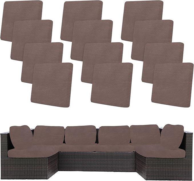 12Pcs Stretch Patio Cushion Covers,Outdoor Couch Covers Replacement,Outdoor Couch & Sofa Slipcovers,for Patio Furniture Cushion Covers,Washable Reusable Furniture Protector (Camel,Cover Only)