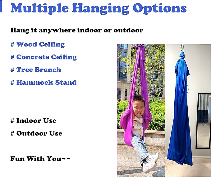 Adjustable Sensory Swing and Cuddle Swing for Indoor&Outdoor Kids Use Therapy Swing Hammock for Child with Hardware (Blue)…