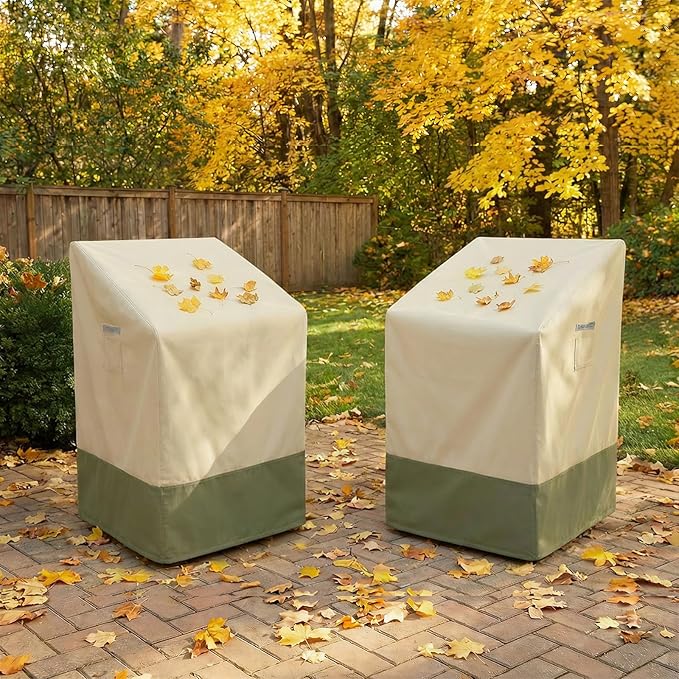 BPS Patio Stackable Chair Cover, Waterproof 600D Oxford Outdoor Chair Cover with Attached Storage Bag and Reflective Handles for Furniture Protection, 28W x 34D x 52H Inches