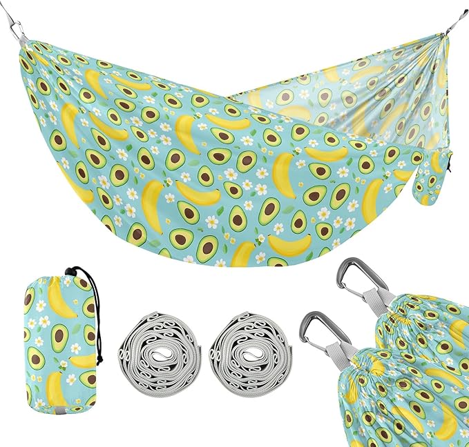 Camping Hammock Outdoor Hammocks for Outside Avocado Banana Flower Beach Trees Portable Lightweight with Pockets Tree Straps Indoor