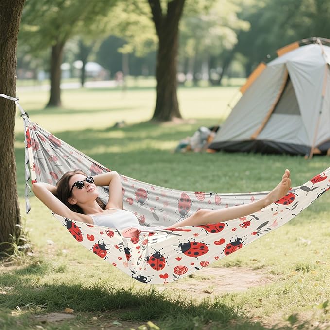Camping Hammock Outdoor Hammocks for Outside Cute Ladybird Beach Trees Portable Lightweight with Pockets Tree Straps Indoor