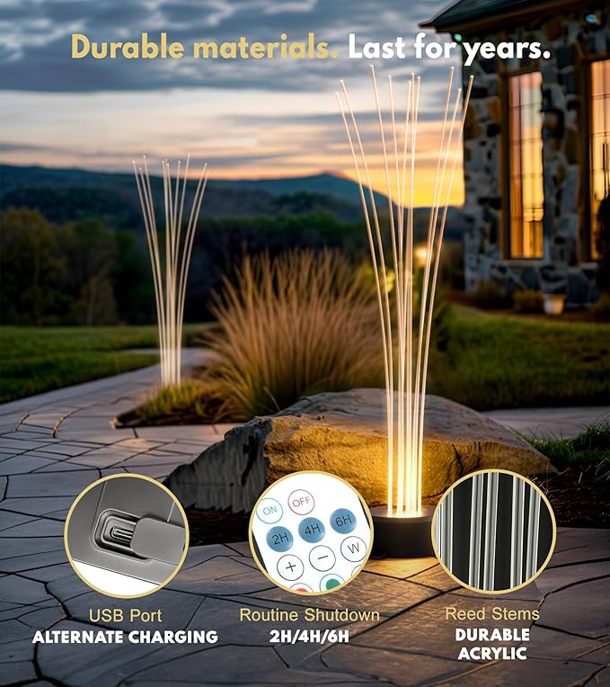 PASAMIC 41" Solar Garden Lights 2 Pack, Reed-Shaped Landscape Light with 10 Colors & 4 Modes RGB, Waterproof Solar Lights Outdoor with Remote, Outdoor Lights for Yard, Patio, Pathway, Indoor Decor