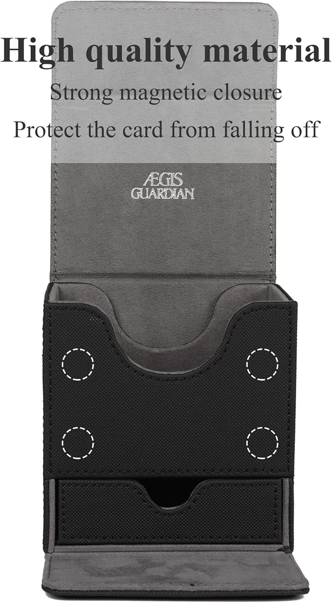 AEGIS GUARDIAN Card Deck Box with Dice Tray for MTG Cards, Commander Deck Box fit 150+ Sleeved Cards, PU Leather Card Storage Box Strong Magnet Deck Game Case for TCG CCG, Black