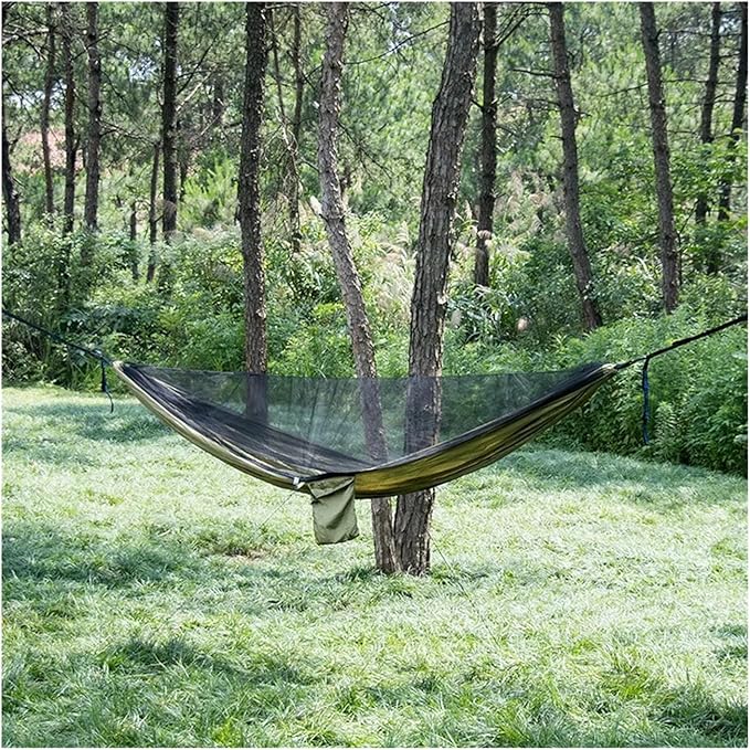 Portable Quick Set Net Camping Hammock Outdoor Hanging Bed Sleeping Swing(Sky Blue and Pink)