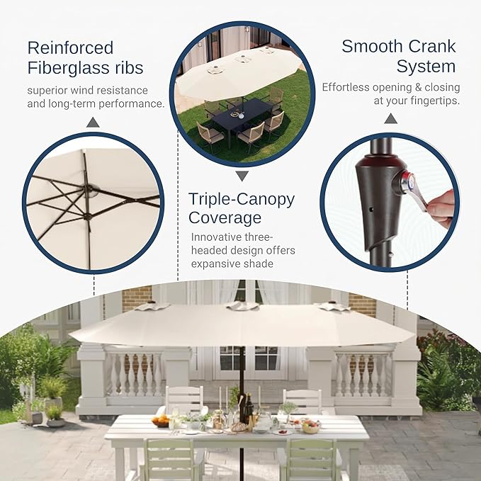 15FT Large Patio Umbrella with Base Included